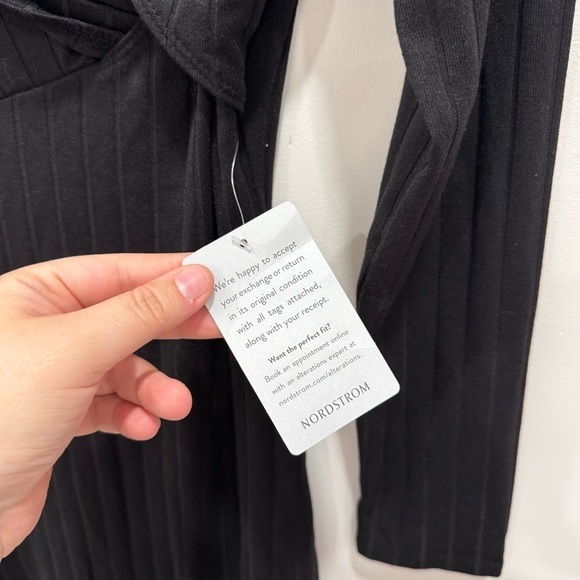 ASTR The Label Long Sleeve Ribbed Wrap Midi Dress Black Sheath Twist Bodycon M - Picture 6 of 9